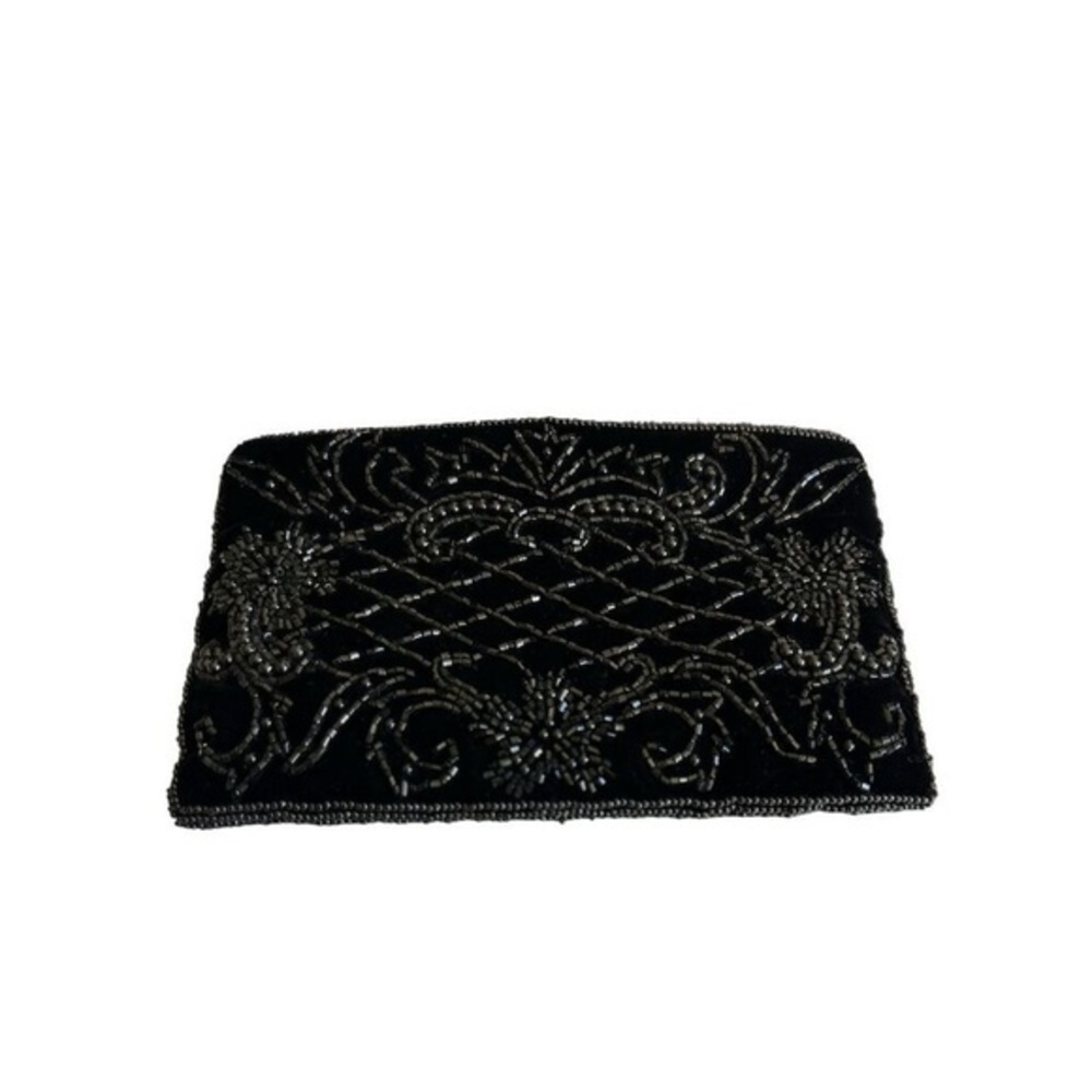 Vintage Black Hand Beaded Evening Clutch Purse Party/Cocktail Wedding Formal